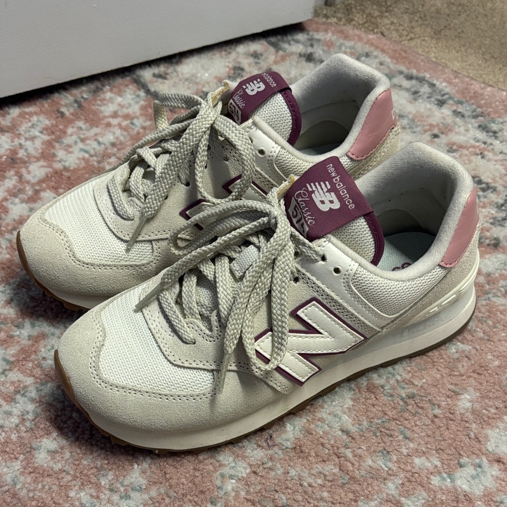 New Balance 574 Beige and Mauve Sneakers